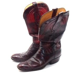 Cats Paw Heel Cowboy Western Boots 39 A Red Embroidered Vtg